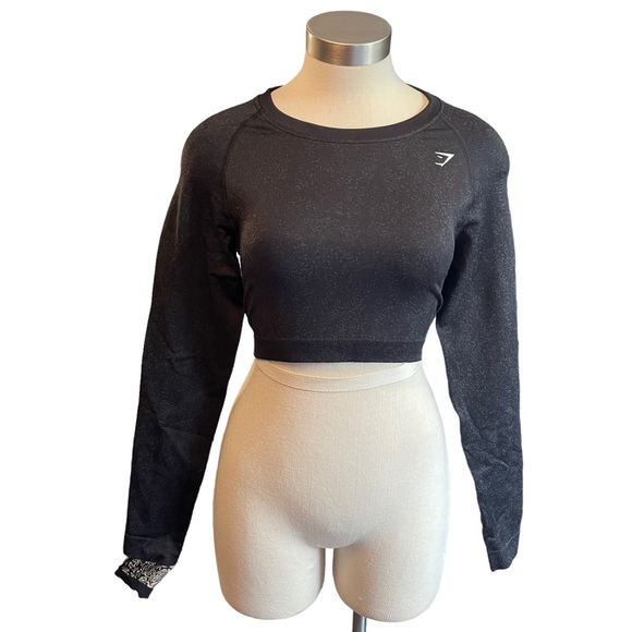 Gymshark Tops - NWOT Gymshark Womens Top Black Adapt Fleck Seamless Long Sleeve Crop Sz. L